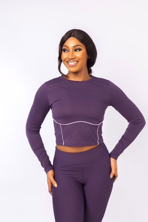 High Waisted 7/8 Mixed Fabric Leggings + Long Sleeve Cropped Top